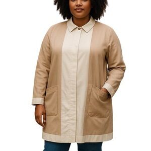 See By Chloe Tan & Cream Natural Flax Cotton Button Front Casual Jacket Coat 12